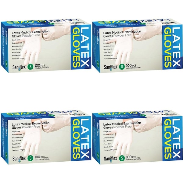400pc Saniflex Latex Powder Free Gloves Natural S Home cleaning Work PPE