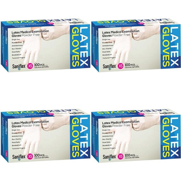 400pc Saniflex Latex Powder Free Gloves Natural XS Home cleaning Work PPE