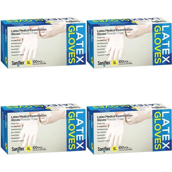400pc Saniflex Latex Powder Free Gloves Natural XL Home cleaning Work PPE