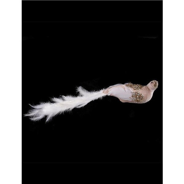 Taupe and White Bird Christmas Tree Clip with Feathered Tail 57cm