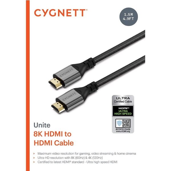 Cygnett Unite 8K HMDI to HDMI Cable - 1.5m