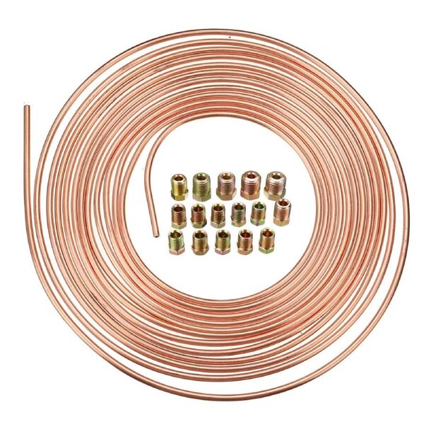 25Ft 3/16" OD Copper Nickel Brake Line Tube Tubing Kit with 15Pcs Nuts Fittings