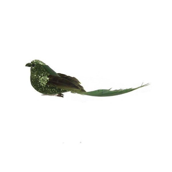 Sage Green Bird Christmas Tree Clip with Feathered Tail 19.5cm