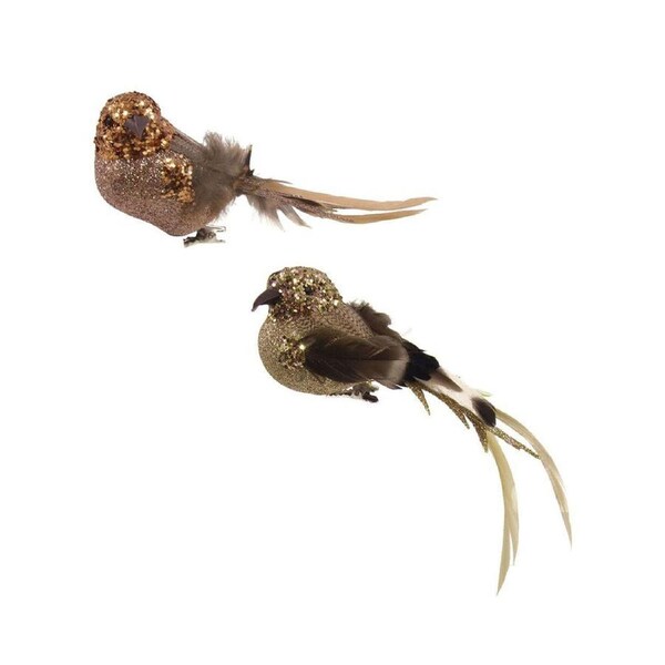 Copper and Champagne Bird Christmas Tree Clips 16cm set of two