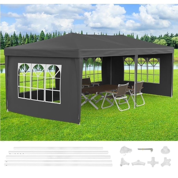 Advwin 3x6 Grey Marquee Waterproof PE Gazebo Outdoor Party Tent with 4 Sidewalls and Windows