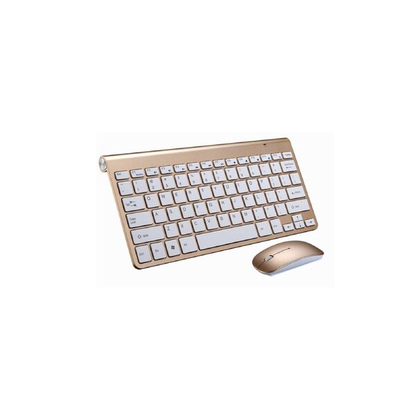 Wireless Compact Portable Mini Keyboard And Mouse Combo Set - Gold