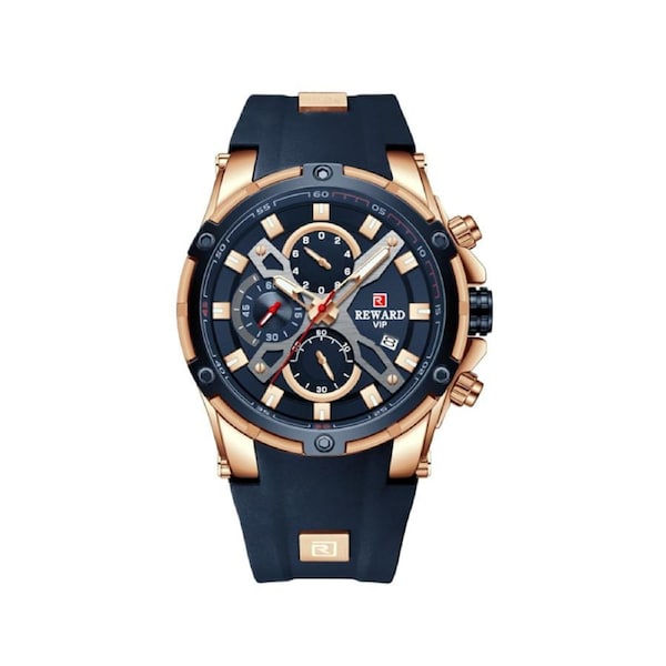 W12 Blue Sports Watch Multi-function Chronograph Watch Silicone Luminous Waterproof Calendar Quartz Watch for Man