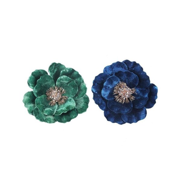 Green and Blue Magnolia Flower Christmas Tree Clip set of 2