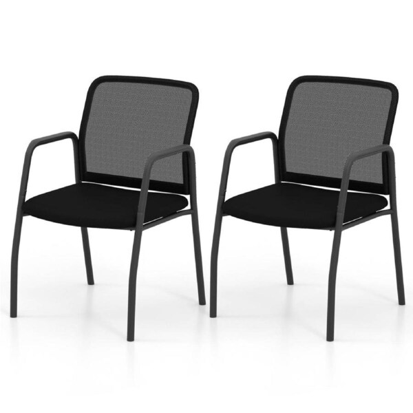 Giantex Office Guest Chairs Set of 2 Waiting Room Chair w/Sturdy Arms & Cushioned Seat Black