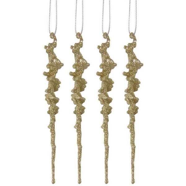 Christmas Tree Gold Glitter Icicles 15cm set of 4