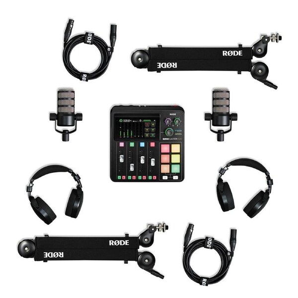 Rode Two Person Podcasting Bundle Inc.RodaCaster Duo,& 2X PodMic, NTH100, PSA1+ & XLR3M