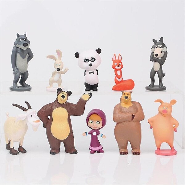 10pcs Masha & The Bear Mini Figure Toys Pvc Model Dolls Set Cake Toppers Decoration Party Favor Supplies Gifts