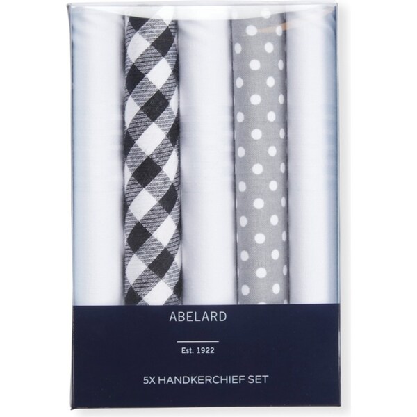 5pc Abelard Classic Mens Fashion Cotton Hankerchief/Hanky Set Washable Grey
