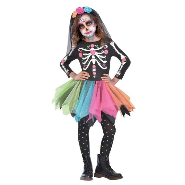 Mexican Sugar Skull Girls Child Costume Size 8-10 Years