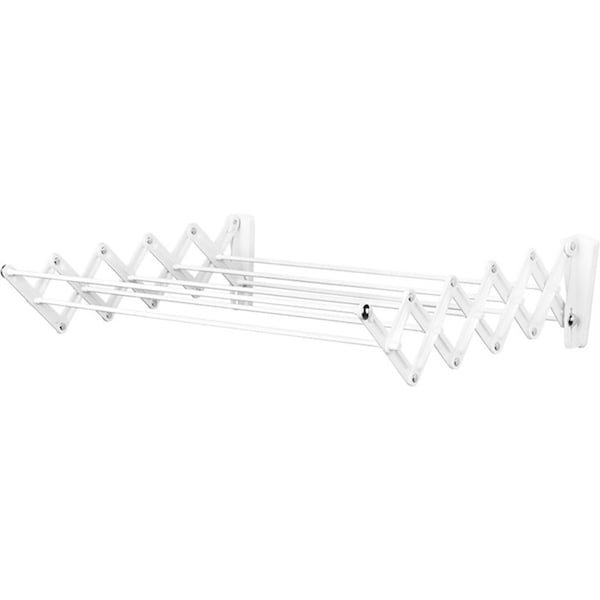 Polder Retractable Wall Mount Accordion Clothes Drying Rack w/Brackets White