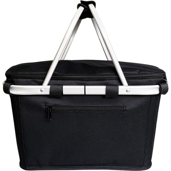 Sachi Insulated Zipped Carry Basket w/ Lid Collapsible Storage 49x27cm Black