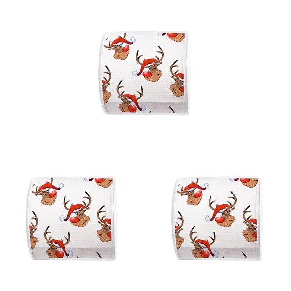 3x Paper+Design Christmas 3-Ply Toilet Paper 200-Sheet Bath Tissue Roll Rudolph