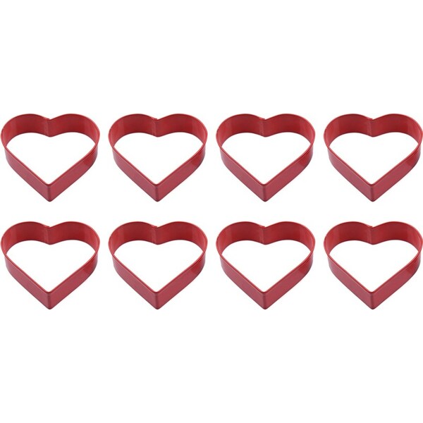 8x R&M Heart Cookie Cutter Polyresin Coated Steel Biscuit Baking Mould 8cm Red