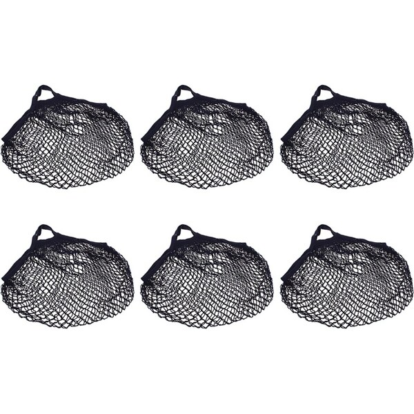 6x Sachi Cotton String Bag Short Handle Fruit/Veggie Carrier Foldable Net Navy