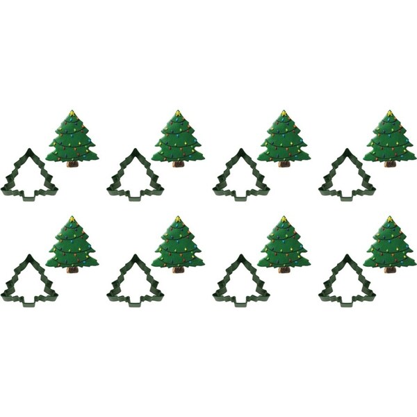 8x R&M Xmas Tree Cookie Cutter Polyresin Coated Steel Baking Mould 9cm Green