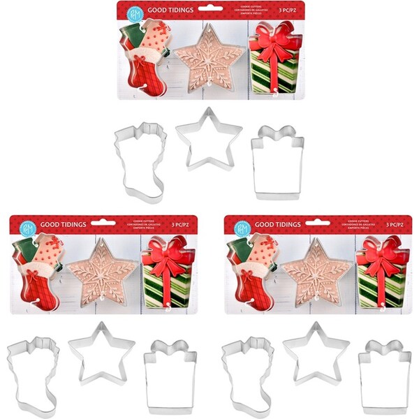 9pc R&M Good Tidings Tinplated Steel Cookie Cutter Set Kitchen Bakeware SLVR