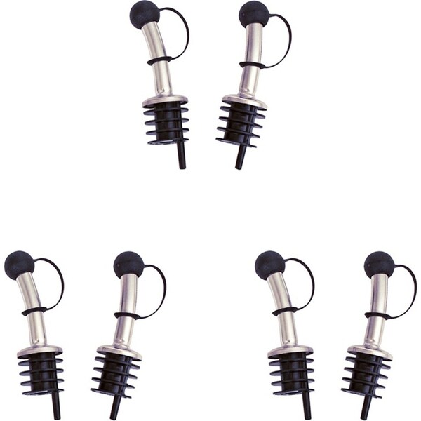 6pc Westmark Spirit Bottle Pourers Easy-Flick Plastic Lid Cap Barware Silver