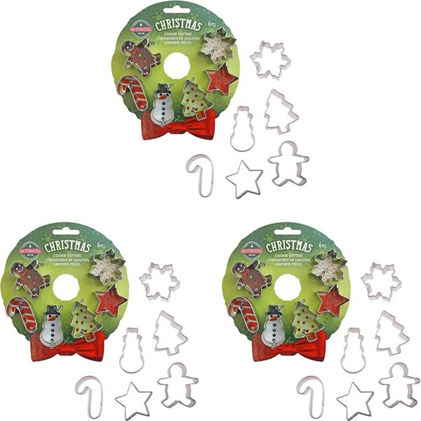 3x 6pc R&M Xmas Tinplated Steel Mini Wreath Cookie Cutter Set Bakeware Silver