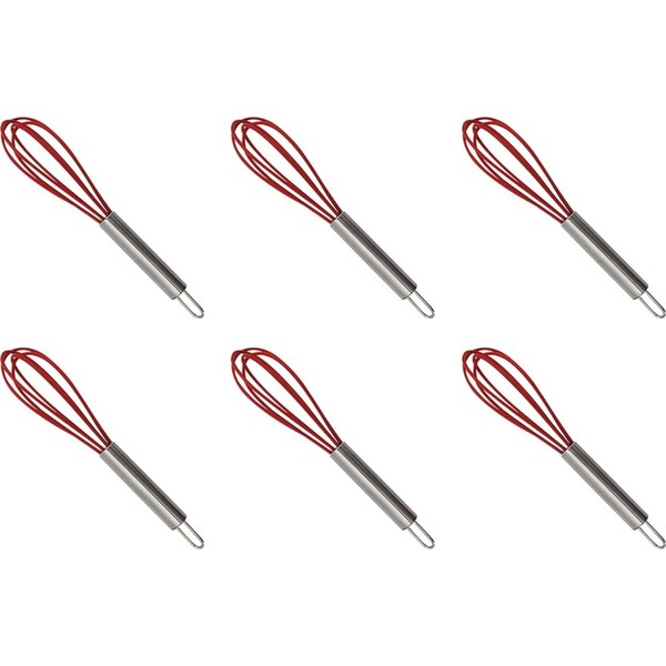 6x R&M Silicone Whisk Utensil w/ Stainless Steel Handle/Tub 14.5cm Red