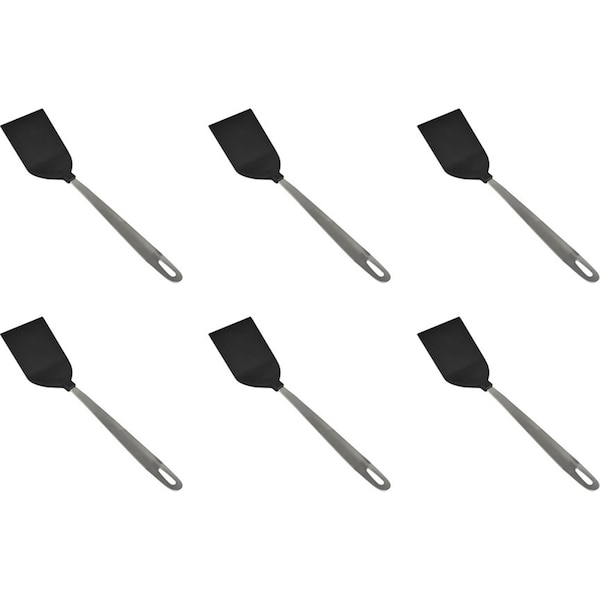 6x R&M Stainless Steel/Nylon Spatula Kitchen Cooking Utensil 23.5cm Black