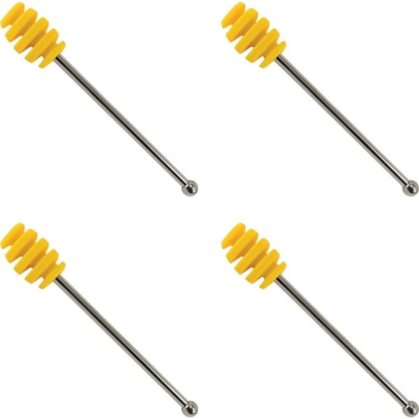 4x R&M Silicone Head Honey Dipper Utensil w/ Stainless Steel Handle Yellow