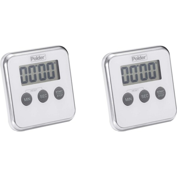 2x Polder LCD Display 100 Minute Magnet/Stand-Arm Digital Kitchen Timer 8cm WHT