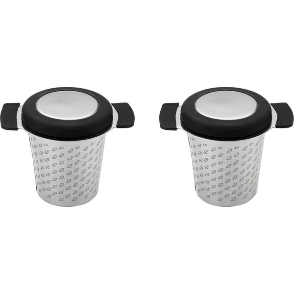 2x Teaology Stainless Steel Micromesh Tea Mug Infuser Drink Maker w/ Lid Black