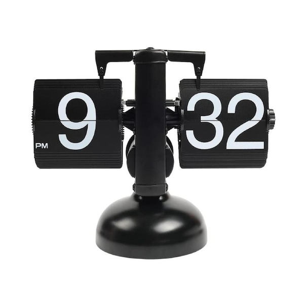Retro Stainless Steel Flip Desk Clock - Matte Black