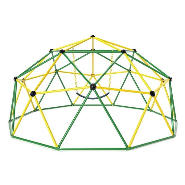 Costway Climb Playset Climbing Frame 3-4 Person Playset Metal Geometric Dome Climber Activity Center Green