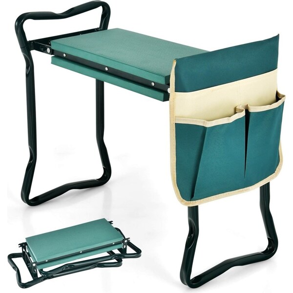 Costway Foldable Garden Kneeler Portable Yard Gardener Seat Stool Kneeling Pad w/Bonus Tool Pouch Work Bench
