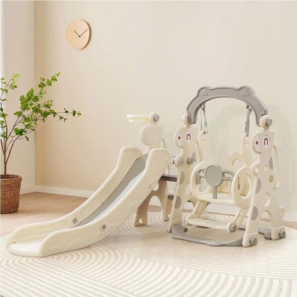 4-in-1 BoPeep Kids Slide Swing Set with Basketball Hoop Indoor Outdoor