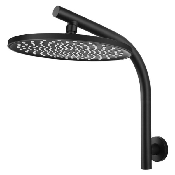 WELS Bath Black 10'' Round Rain Plastic Shower Head Rose Gooseneck Wall Arm Set