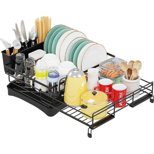 Expandable Dish Bowl Storage Rack Sink Drainer Kitchen Plate Drying Holder Black