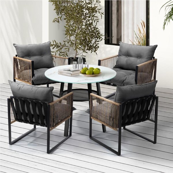 Livsip Outdoor Patio Set Furniture 4 Seater Bistro Setting Table w/Storage Shelf