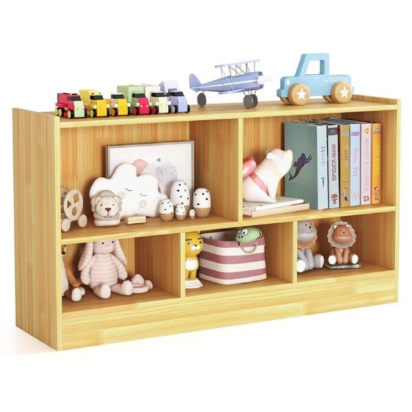 Babyjoy Wooden Kids Bookcase 5-Cube Children Storage Cabinet Bookshelf Toy Organizer Display Shelf Natural