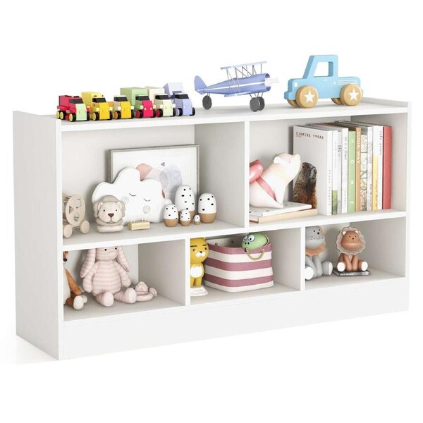 Babyjoy Wooden Kids Bookcase 5-Cube Children Storage Cabinet Bookshelf Toy Organizer Display Shelf White