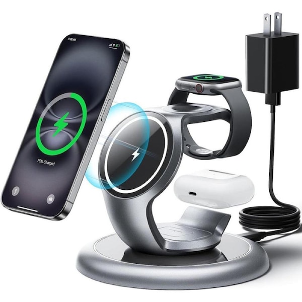 EXW Charging Station for Magsafe Charger,Charging Station for Multiple Devices Apple,Wireless Charger for iPhone 16/15/14/13/12 Series,Apple Watch Series 2-10/Ultra, Airpods 4 3 2 Pro