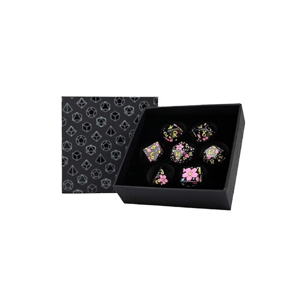 LPG Dice RPG Set Inscripted Sakura Pastel Black