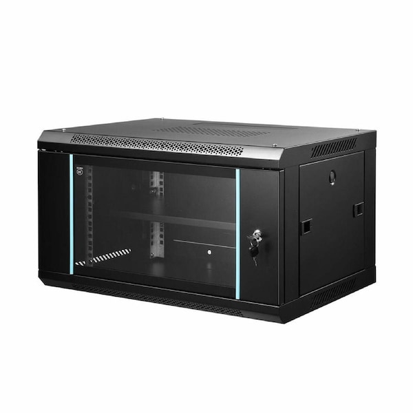 6U Network Server Cabinet Wall Mount Data Rack Enclosure 19 Inch Deep with Removable Side Panels Locking Glass Door for IT Computer Equipment