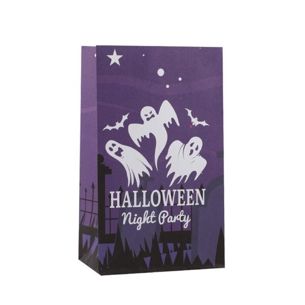 8pcs Halloween gift bags candy storage box party photo props candy packaging bag paper packaging bag creative packaging bag 22*13*8-Purple Ghost