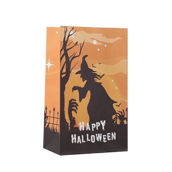 8pcs Halloween gift bags candy storage box party photo props candy packaging bag paper packaging bag creative packaging bag 22*13*8-Orange Witch