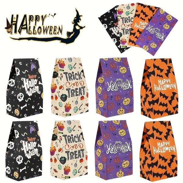 24pcs Halloween Gift Bag Candy Storage Boxes Party Photo Props Candy Packaging Bag Paper Packaging Bag Creative Packaging Bag with 4pcs Stickers