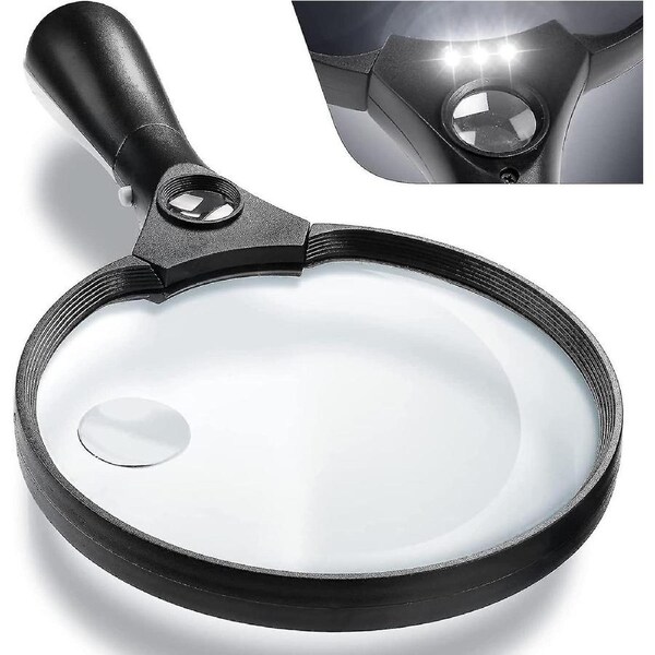 Extra Large Led Handheld Magnifying Glass With Light - 2x 4x 25x Lens Zoom Lightweight Shatterproof Magnifiers