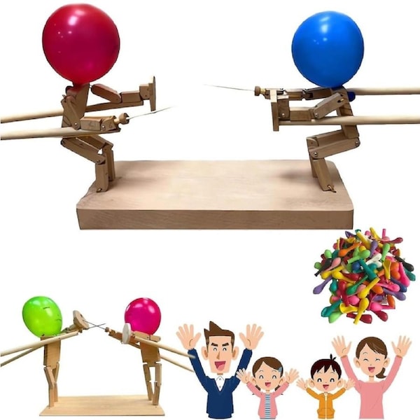 2 Player Wooden Balloon Bamboo Man Battle Game Fast-paced Balloon Fight With 100 Balloons Tabletop Game Toys For Kids Adults