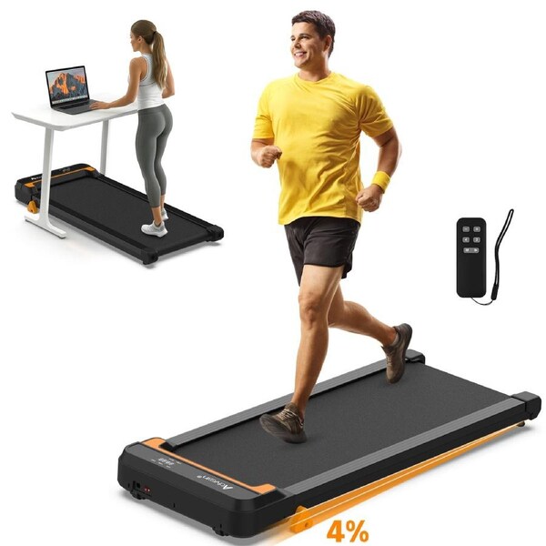 Advwin Incline Treadmill for Home, Under Desk Walking Pad Running Machine with Remote Control Lanyard, Low Noise, Black